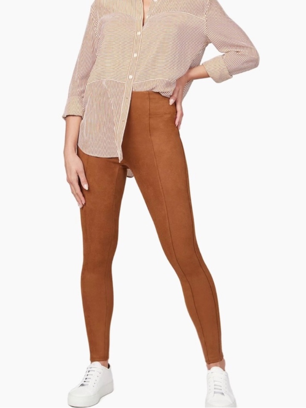 SPANX Faux Suede Leggings Cinnamon Camel Brown Large